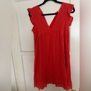 Coral eyelet dress.